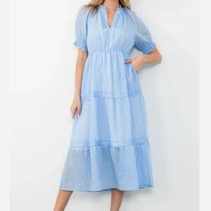 THML Chic Blue Midi Dress with Flattering Fit and Elegant Design